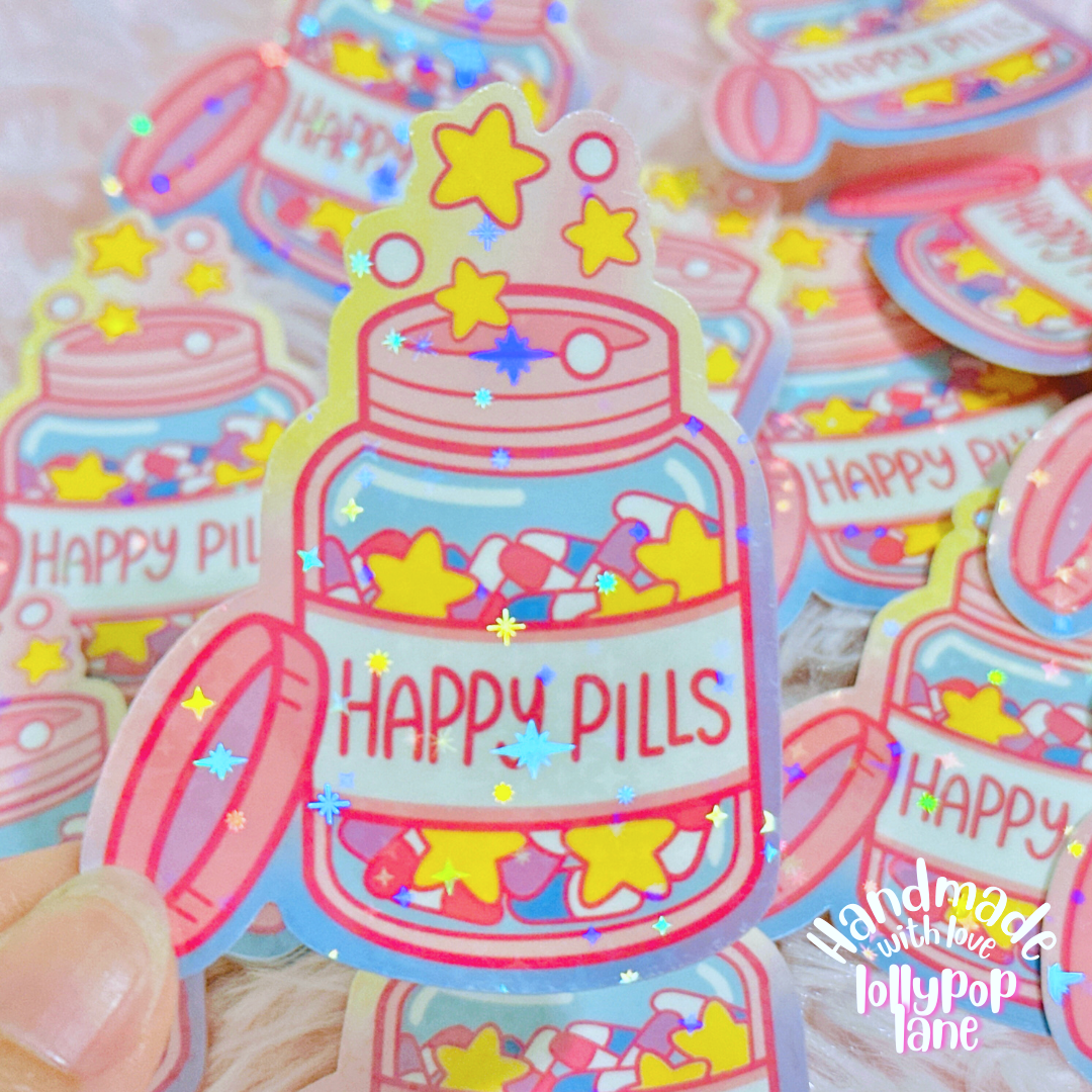 Happy Pills Glitter Sticker