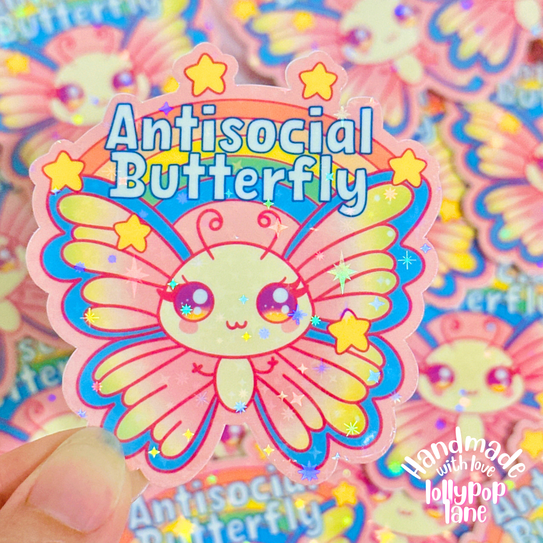 Antisocial Butterfly Glitter Sticker